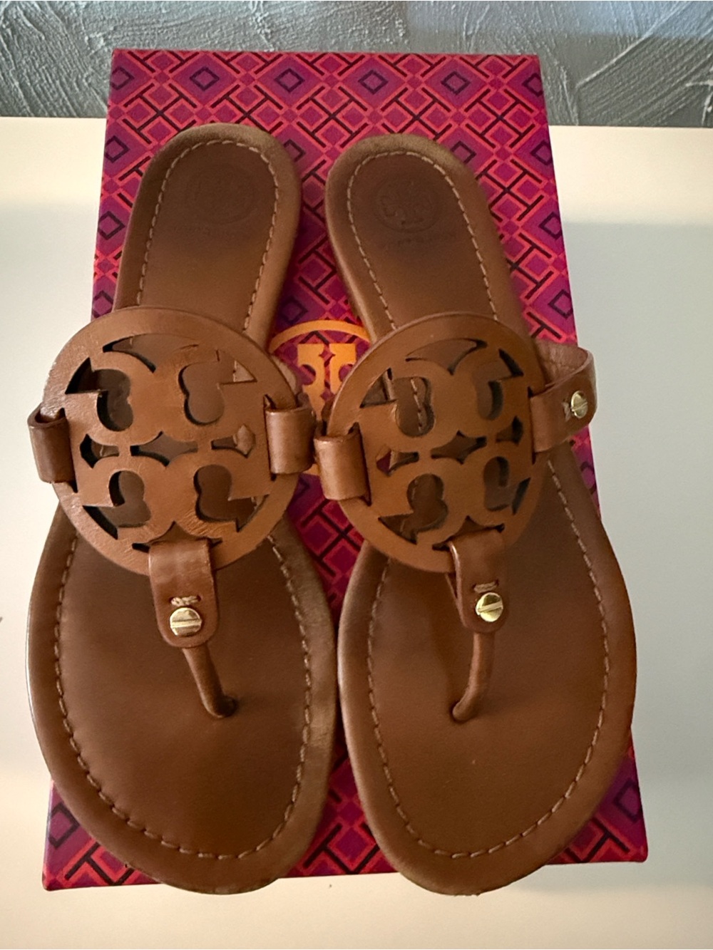 Brown Leather Tory Burch Miller Sandals
